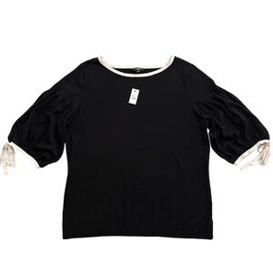 Talbots Sweater Womens X Black Knit Boat Neck 3/4 Tie Split Sleeves Career